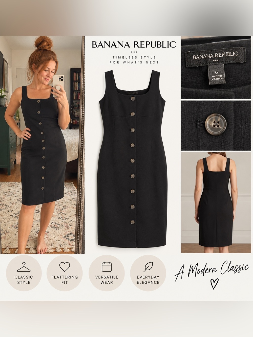 Banana Republic Black Button-Front Sheath Dress